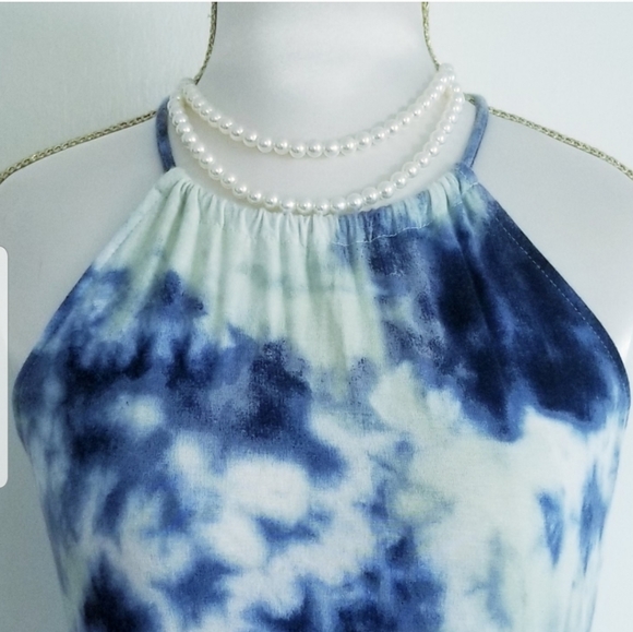 Halter Maxi Dress Tie Dye Side Slit Maxi Summer Dress - Picture 4 of 15